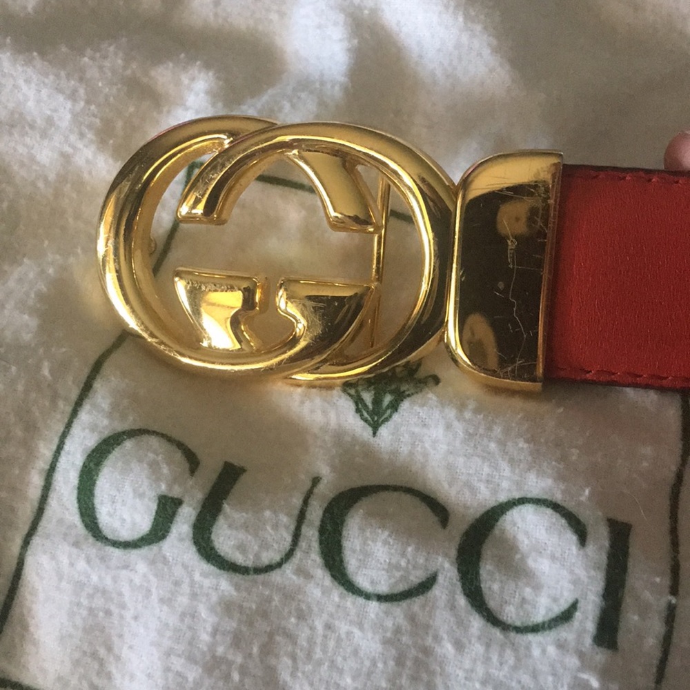 Vintage New red and gold Gucci GG belt sz26”/85 - Picture 5 of 7